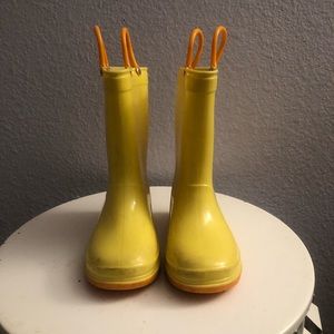 Yellow rubber rain boots